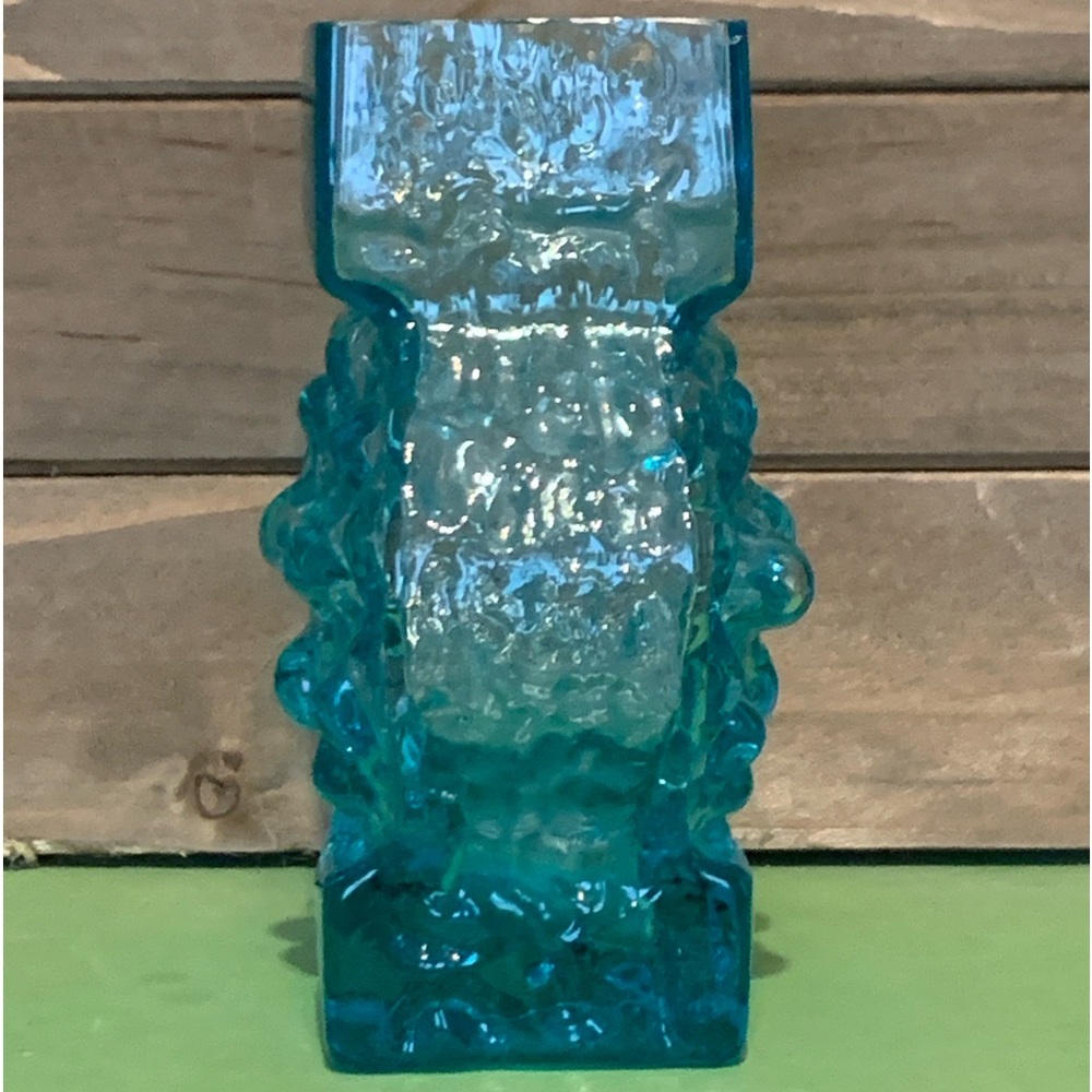 Sea Glasbruk Kosta Sweden Blue Texturized Blue Teal Wavy Art Glass Vase MCM - Picture 2 of 10